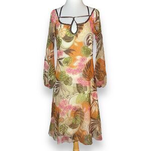 KOMAROV Floral Chiffon Dress Women’s Size S Multicolor Midi Long Sleeve Boho